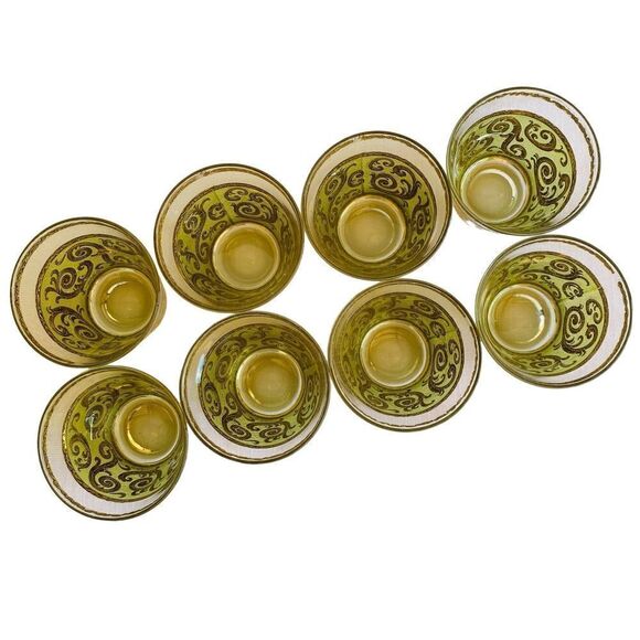 Vintage MCM Culver Glassware set of 8 - Toledo Suburbans Green and Gold - Picture 3 of 4